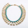 Luxury Crystal Gemstone Pendant Choker Bohemia Bib Statement Necklace Women Jewelry - Beige+Blue