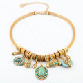Luxury Crystal Gemstone Pendant Choker Snake chain Bib Statement Necklace Women Jewelry - Blue