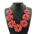 Luxury Crystal Gemstone Pendant Seven flowers Choker Statement Bib Necklace Women Jewelry - Rose