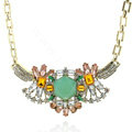 Luxury Crystal Gemstone Pendant Vintage Choker Statement Bib Necklace Women Jewelry - Blue