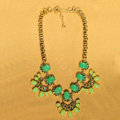 Luxury Crystal Green Gemstone Flower Pendant Choker Bib Statement Necklace Women Jewelry