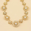 Luxury Elegant Women Choker Crystal Pearl Flower Bib Necklace Jewelry - Gold