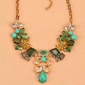 Luxury Exaggeration Women Choker Crystal Gems Flower Bib Necklace Jewelry - Green