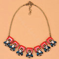 Luxury Fashion Women Exaggeration Choker Crystal Flower Retro Bib Necklace Jewelry - Red