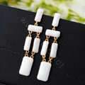 Luxury Unique White Gemstone Drop Stud Earrings Gold Plated Women Fashion Jewelry