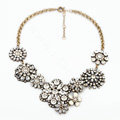 Luxury White Crystal Alloy Flower charm Pendant Choker Bib Statement Necklace Women Jewelry