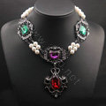 Retro Exaggeration Women Choker Baroque Pearl Crystal Gem GP Bib Pendant Necklace Jewelry