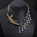 Retro Exaggeration Women Choker Crocodile Crystal Tassel Alloy GP Bib Necklace Jewelry