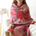 Hot sell Autumn and Winter Cape Tassels Flower Print Shawl National Style Warm Long Scarf - Burgundy