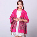 Pretty Extra large Jacquard Tassels Cape Floral Print Shawl National Style Warm Long Scarf - Rose
