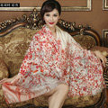 Classic Beautiful Flower Printing Wool Scarf Shawls Women Long Warm Pashmina Cape - Red