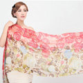 Classic Round Flower Printing Wool Shawls Scarf Women Long Warm Pashmina Cape - Red