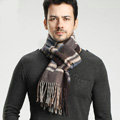 Fashion England Lattice Long Wool Scarf Man Winter Thicken Cashmere Tassels Muffler - Coffee