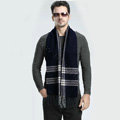 Fashion England Lattice Long Wool Scarf Man Winter Thicken Cashmere Tassels Muffler - Navy Blue