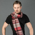 Fashion England Lattice Long Wool Scarf Man Winter Thicken Cashmere Tassels Muffler - Red+Camel