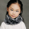 Fashion Kids Knitted Rex Rabbit Fur Scarf Children Winter Thicken Baby Neck Wrap Fur Collar - Gray+Black