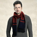 Fashion Retro Britain Lattice Wool Scarf Man Winter Thicken Cashmere Tassels Muffler - Red+Navy