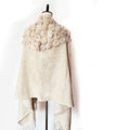 Genuine Wool Shawls Rabbit Fur Ball Thicken Scarf Women Winter Warm Solid Color Pashmina Cape - Camel