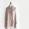 Genuine Wool Shawls Rex Rabbit Fur Thicken Scarf Women Winter Warm Solid Color Pashmina Cape - Light Pink