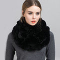 Luxury Rex Rabbit Fur Scarf Women Winter Warm Neck Wrap Knitted Fur Collar Muffler - Black
