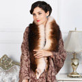 Top Grade Jacquard Weave Wool Shawls Whole Fox Fur Scarf Women Pashmina Thicken Tassels Cape - Coffee