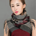 Top Grade Long Lattice Wool Scarf Women Winter Thicken Cashmere Tassels Shawls - Gray+Red
