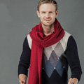 Top Grade Long Solid Color Wool Scarf Man Winter Thicken Cashmere Large Tassels Muffler - Dark Red