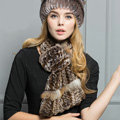 Top Grade Rex Rabbit Fur Scarf Women Winter Neck Wrap Knitted Fishtail Fur Muffler - Coffee