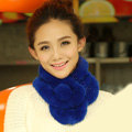 Top Grade Short Knitted Rex Rabbit Fur Scarf Women Winter Thicken Fur Collar - Blue