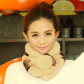 Top Grade Short Knitted Rex Rabbit Fur Scarf Women Winter Thicken Fur Collar - Brown Yellow