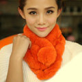 Top Grade Short Knitted Rex Rabbit Fur Scarf Women Winter Thicken Fur Collar - Orange