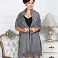 Top Grade Solid Color Long Wool Shawls Cashmere Scarf Women Winter Thicken Tassels Cape - Gray