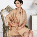 Top Grade Solid Color Long Wool Shawls Cashmere Scarf Women Winter Thicken Tassels Cape - Khaki