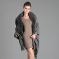 Top Grade Solid Color Wool Shawls Whole Fox Fur Scarf Women Cashmere Thicken Tassels Cape - Gray