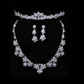 Classic Wedding Banquet Jewelry Sets for Bridal Crystal Flower Tiara & Earrings & Necklace