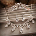 Classic Wedding Bridal Jewelry Heart Rhinestone Crystal Tiara Necklace Earrings Sets