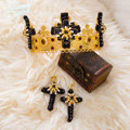 Luxury Baroque Wedding Jewelry Sets Crystal Gem Black Cross Bridal Rhinestone Tiara & Earrings