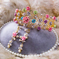 Luxury Sweet Wedding Jewelry Sets Crystal Pearl Flower Bridal Rhinestone Tiara & Earrings