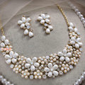 Elegant Bridal Wedding Flower Alloy Rhinestone Pearl Crystal Necklace Earrings Jewellery Sets