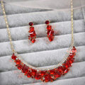 Elegant Bride Wedding Alloy Square Red Rhinestone Crystal Necklace Earrings Set Bridal Party Gift