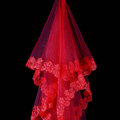 Elegant Cathedral 300cm Long Handmade Red Lace Flower Bridal Wedding Veil Bride Deco