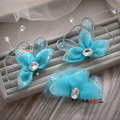 Elegant Wedding Hair Clip Jewelry By hand Crystal Blue Tulle Flower Bridal Hair Pin Accessories