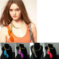 Europe Fashion Retro Women Gold-plated Blue Feather Tassel Metal Texture Punk Collar Necklace