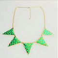 Europe Fashion Women Green Gold-plated Punk Big Triangle Metal Bib Necklace Clavicle Chain