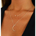 European Fashion Simple Women Double layer Arrow Diamond Moon Gold-plated Necklace Clavicle Chain