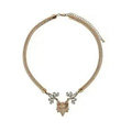 Fashion Retro Women Gold-plated White Diamond Metal Texture Fox head Short Necklace Clavicle Chain