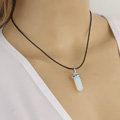 Fashion Simple Women Milky white Glass Crystal Diamond Pendant Necklace Leather Rope Clavicle Chain