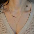 Fashion Simple Women Multi layer Metal Heart Bar Crystal Beads Gold-plated Necklace Clavicle Chain
