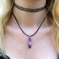 Fashion Simple Women Purple Glass Crystal Diamond Pendant Necklace Leather Rope Clavicle Chain Jewelry