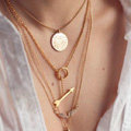 Hot sale Woman Gold Plated Diamond Angel wings Alloy Arrow Pendant Multilayer Clavicle Chain Necklace